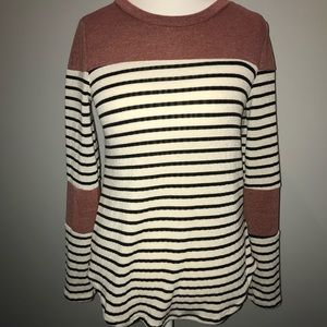 Lightweight brick color/striped sweater